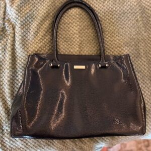 Kate Spade Black Structured Tote Bag with Glossy Finish. Handles need repaired.
